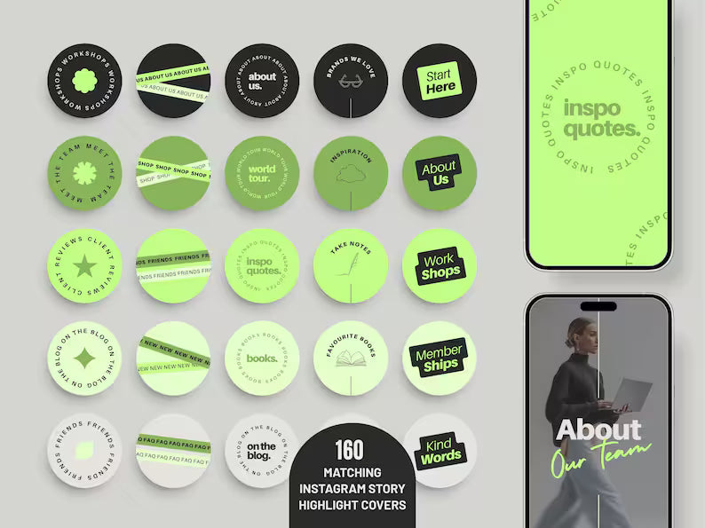Instagram Template Bundle for Coaches: Neon Green Canva Social Media Kit (Digital Download) D3