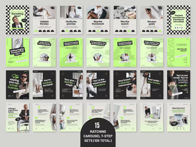 Instagram Template Bundle for Coaches: Neon Green Canva Social Media Kit (Digital Download) D3