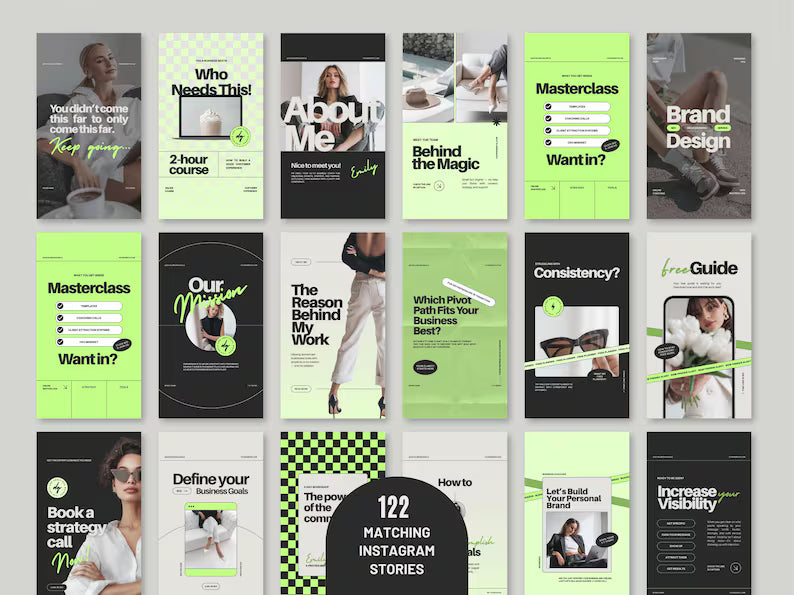 Instagram Template Bundle for Coaches: Neon Green Canva Social Media Kit (Digital Download) D3