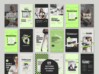 Instagram Template Bundle for Coaches: Neon Green Canva Social Media Kit (Digital Download) D3
