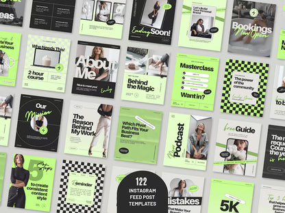 Instagram Template Bundle for Coaches: Neon Green Canva Social Media Kit (Digital Download) D3