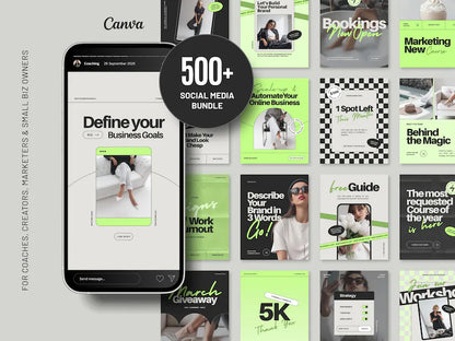 Instagram Template Bundle for Coaches: Neon Green Canva Social Media Kit (Digital Download) D3